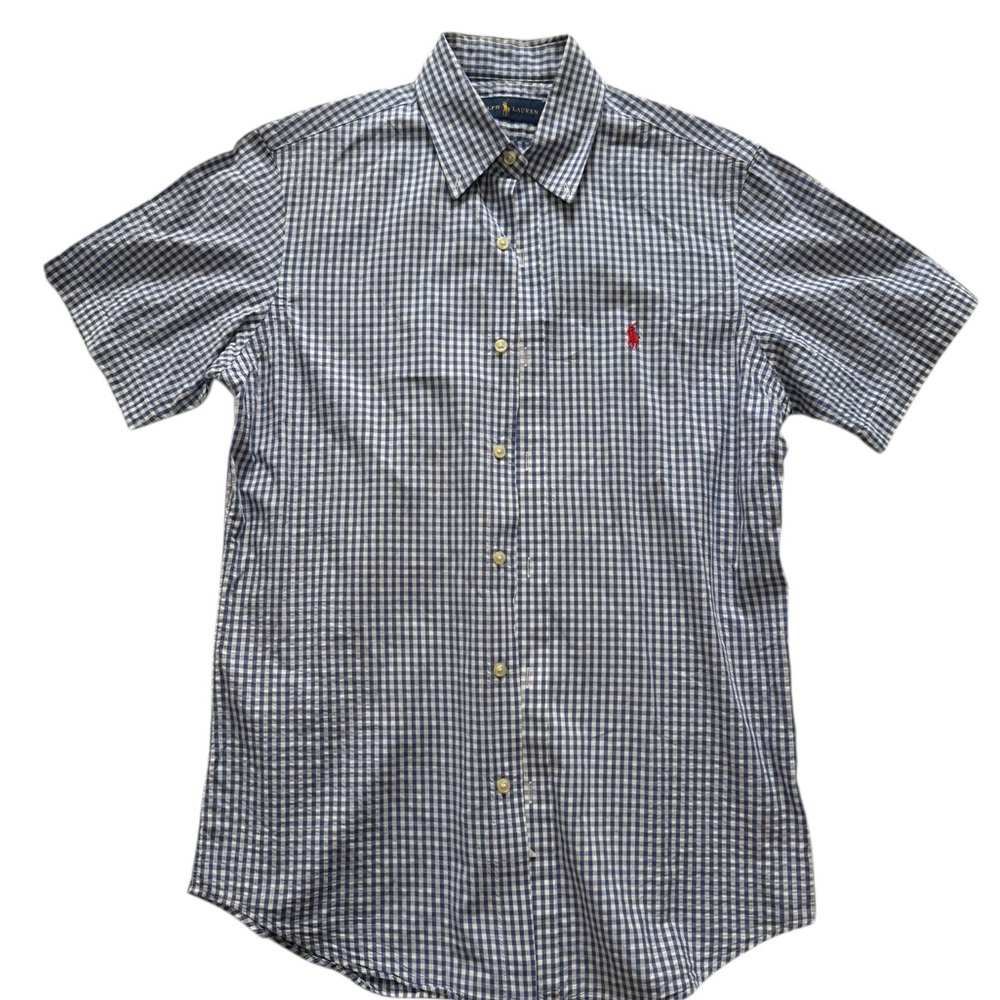 Ralph Lauren Gingham Short Sleeve Button Up shirt 100% cotton size small